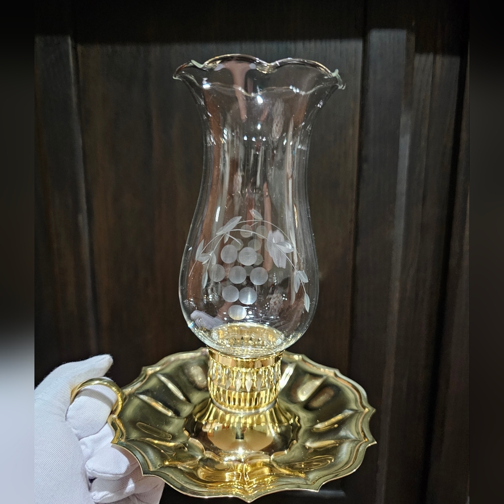 Vintage Brass Finger Loop Candle Holder With Etched Glass Globe Fall Decor Trend